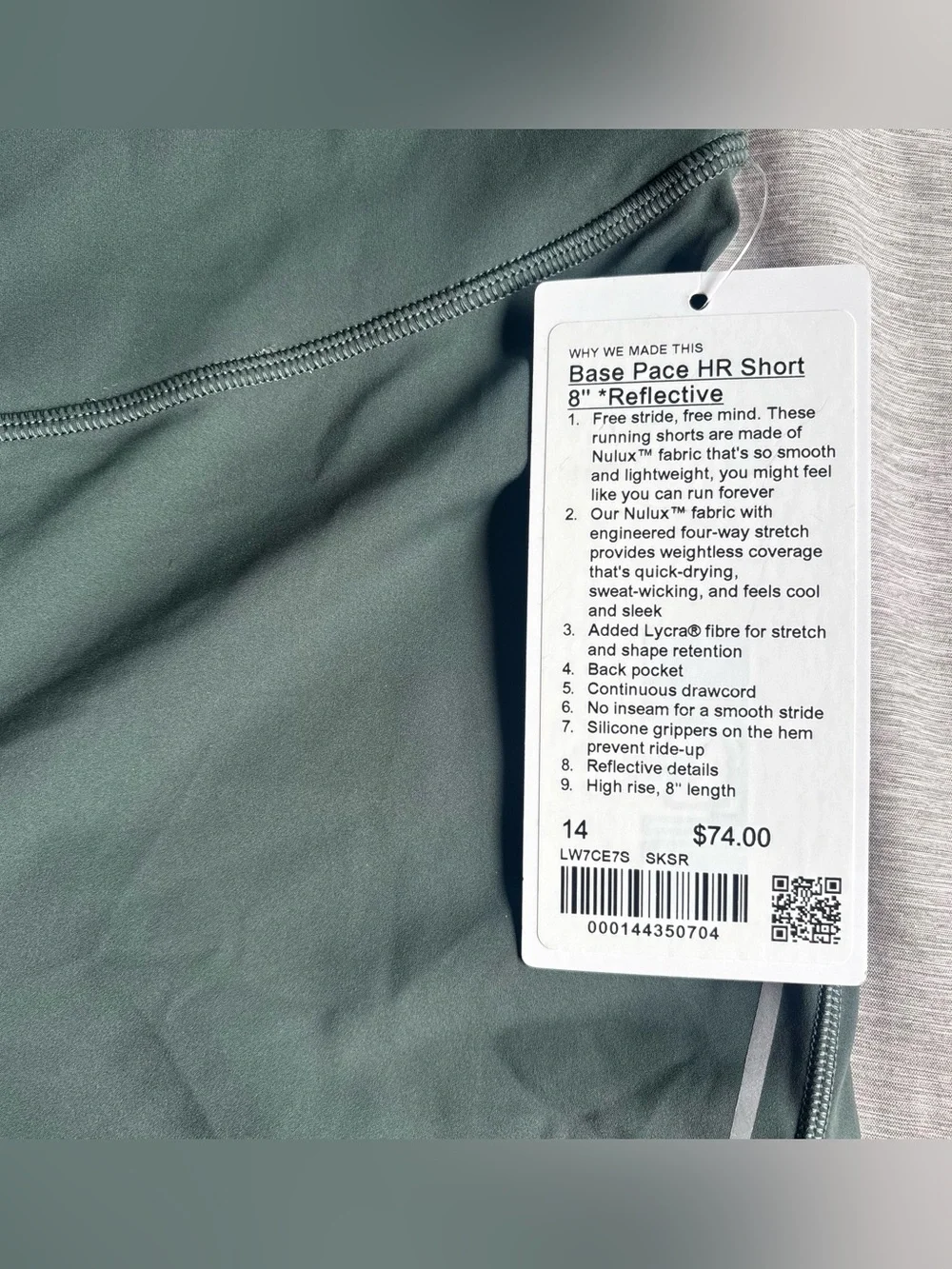 Lululemon Base Pace High-Rise Reflective Short 8" in Smoked Spruce size 14 - Picture 2 of 7